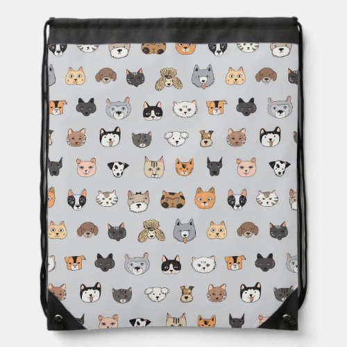 Animal Fun Cats Dogs Doodle Mix Drawstring Bag