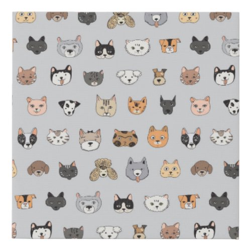 Animal Fun Cats Dogs Doodle Mix Faux Canvas Print