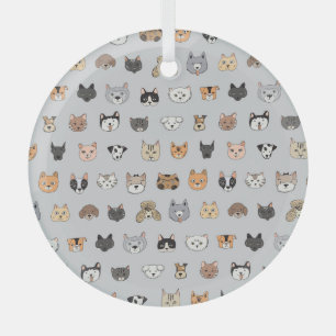Animal Fun: Cats Dogs Doodle Mix Glass Ornament