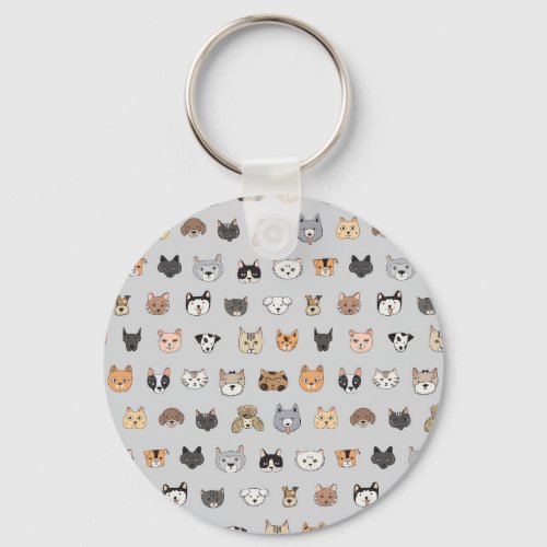 Animal Fun Cats Dogs Doodle Mix Keychain