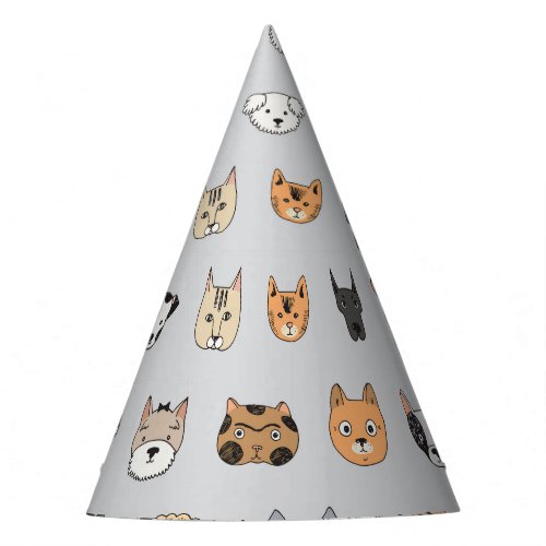 Animal Fun Cats Dogs Doodle Mix Party Hat