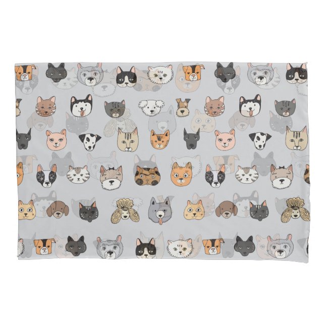 Animal Fun: Cats Dogs Doodle Mix Pillow Case (Front)