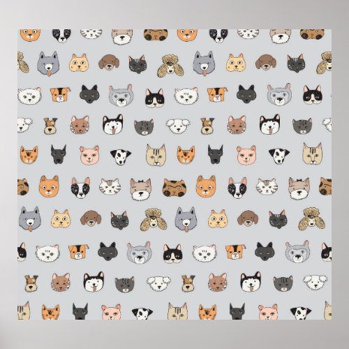 Animal Fun Cats Dogs Doodle Mix Poster