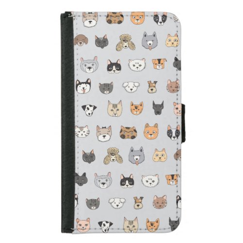 Animal Fun Cats Dogs Doodle Mix Samsung Galaxy S5 Wallet Case