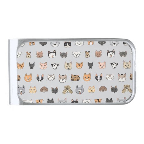 Animal Fun Cats Dogs Doodle Mix Silver Finish Money Clip