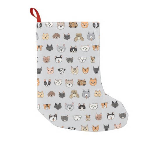 Animal Fun Cats Dogs Doodle Mix Small Christmas Stocking