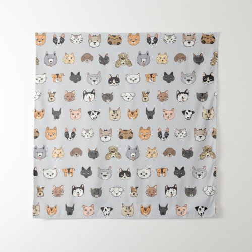 Animal Fun Cats Dogs Doodle Mix Tapestry