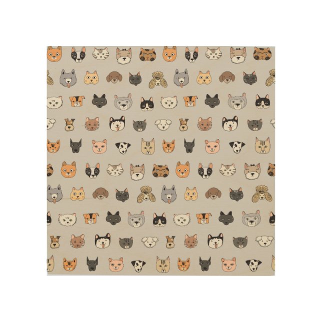 Animal Fun: Cats Dogs Doodle Mix Wood Wall Art (Front)