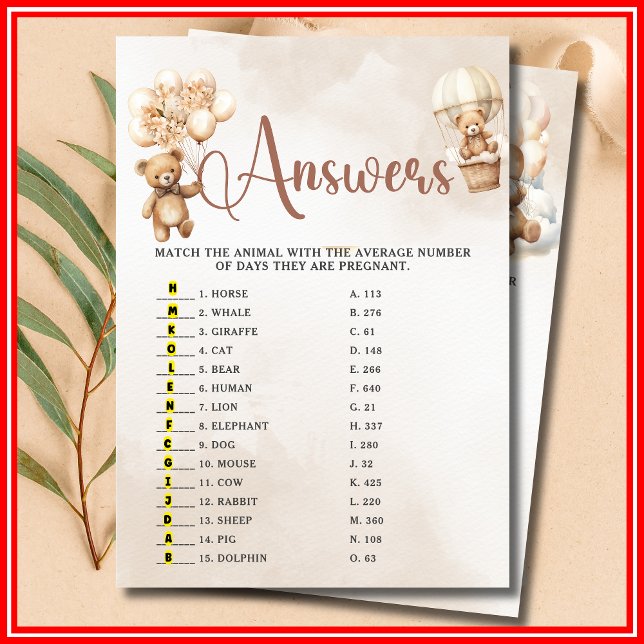 ANIMAL GESTATION Baby Shower Game Cute Bear Invitation (Creator Uploaded)