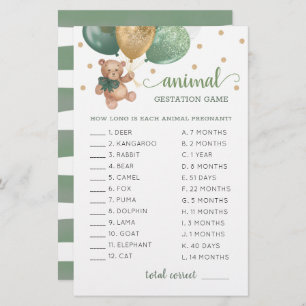 Animal Gestation Game Sage Green Teddy Bear