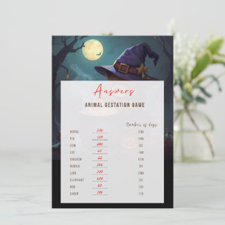 Animal Gestation Halloween Baby Shower Answer Card