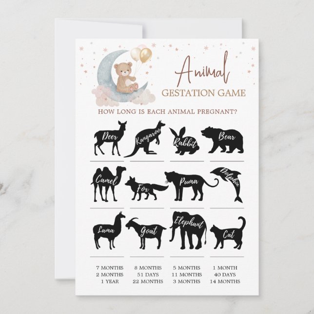 Animal Gestation Over the Moon Baby Shower Card (Front)