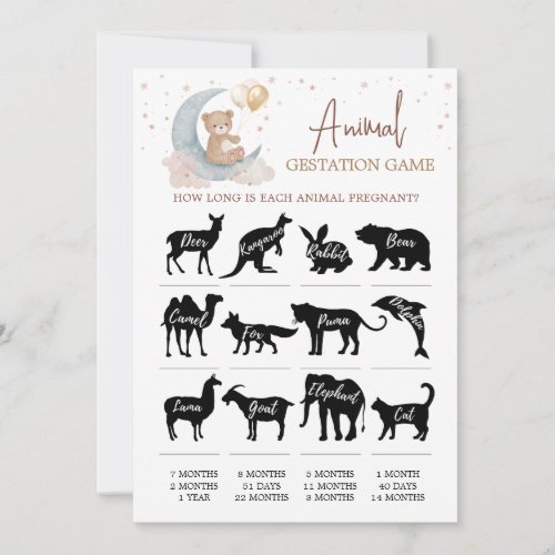 Animal Gestation Over the Moon Baby Shower Card