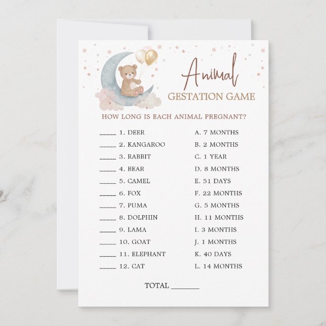 Animal Gestation Over the Moon Baby Shower Card (Front)