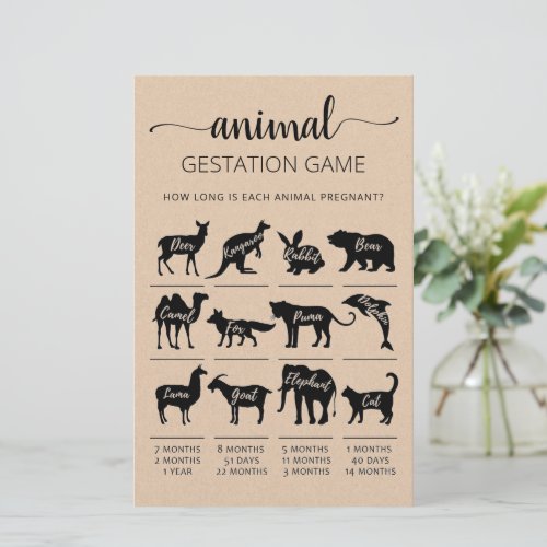 Animal Gestation with Answers Baby Shower Game