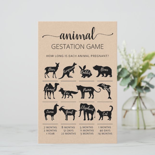 Animal Gestation with Answers Baby Shower Game (Standing Front)