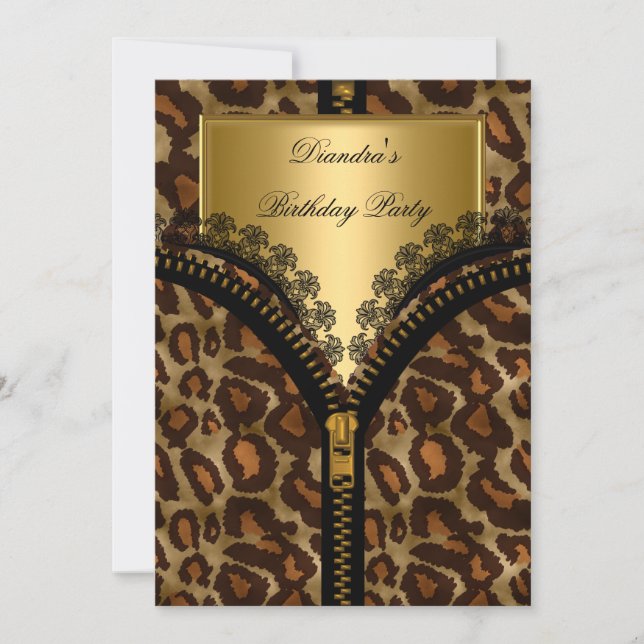 Animal Gold Corset Black Lace Birthday Party Invitation (Front)