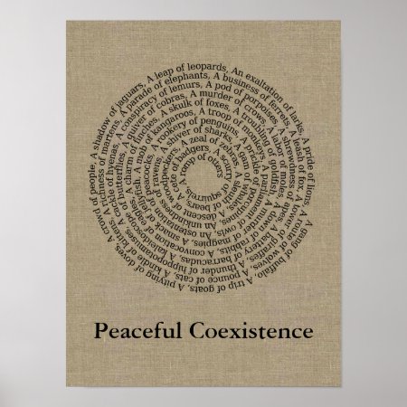 Animal Group Names/peaceful Coexistence Faux Linen Poster