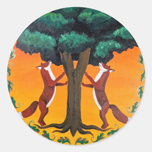 Animal Guide Hex Sign: Fox Classic Round Sticker (Front)