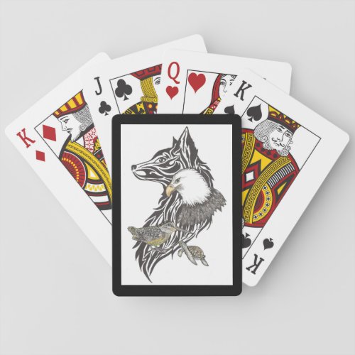 Animal guides with wolf eagle woodcock turtle playing cards
