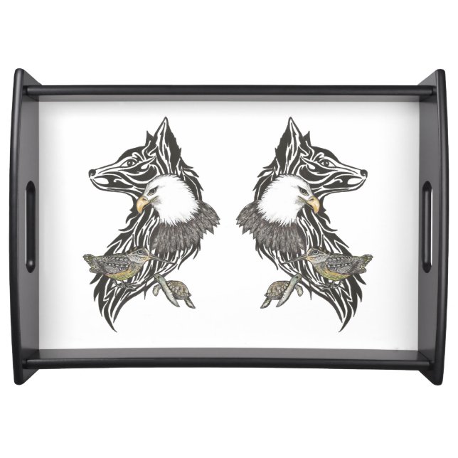Animal Guides/Wolf, Eagle,Turtle,Woodcock Serving Tray (Front)