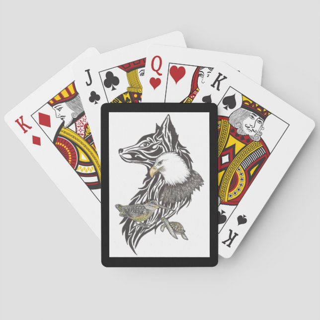 Animal guides wolf, eagle, woodcock, turtle playin poker cards (Back)
