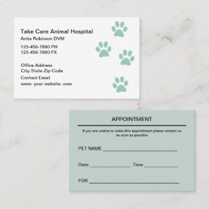 Animal Hospital Veterinarian Appointment Cards