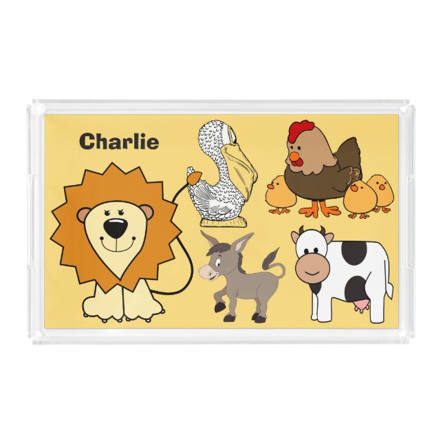 Animal illustrations custom name kids' tray (Front)