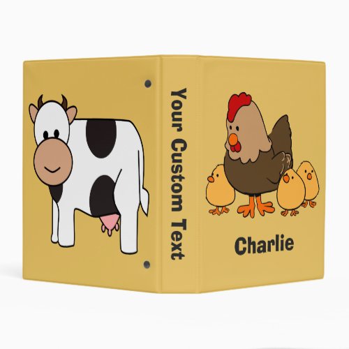 Animal illustrations custom text kids binder