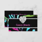 Animal Jewelry Zebra Nail Salon Pink Blue Lime Business Card (Front/Back)