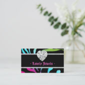 Animal Jewelry Zebra Nail Salon Pink Blue Lime Business Card (Standing Front)
