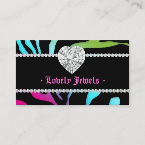 Animal Jewelry Zebra Nail Salon Pink Blue Lime Business Card