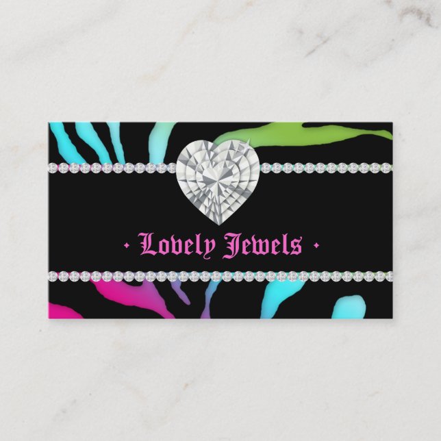 Animal Jewelry Zebra Nail Salon Pink Blue Lime Business Card (Front)