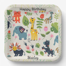 Animal Jungle Pastel Leaf Pattern Birthday