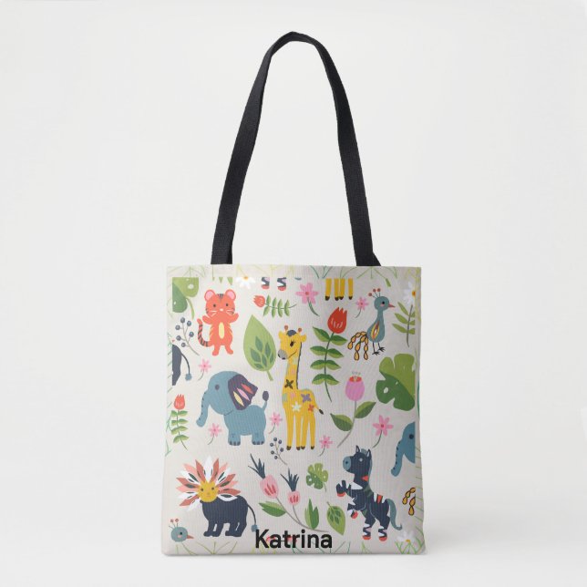 Animal Jungle Pastel Leaf Personalized Pattern  Tote Bag (Front)