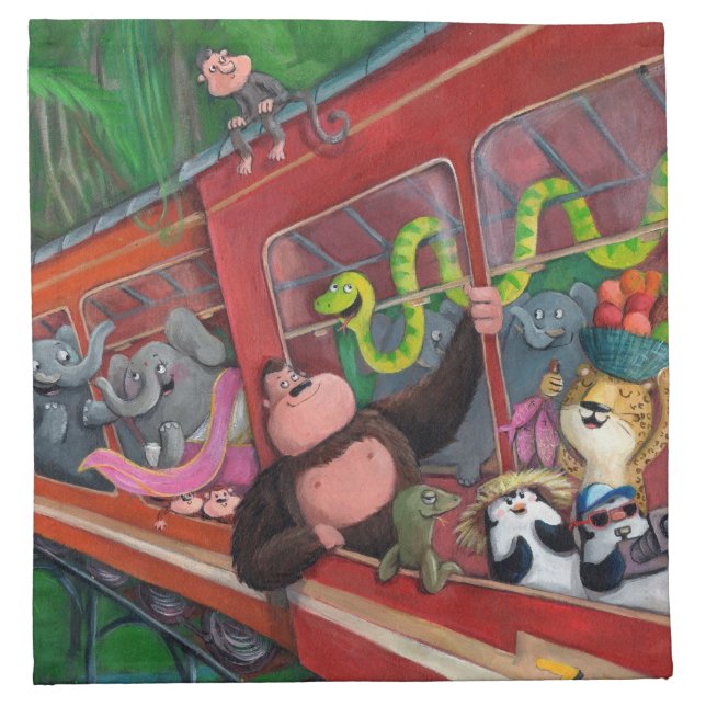 Animal Jungle Train Napkin (Front)