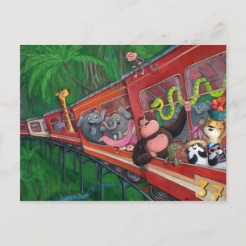 Animal Jungle Train Postcard by colonelle at Zazzle