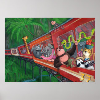Animal Jungle Train Poster