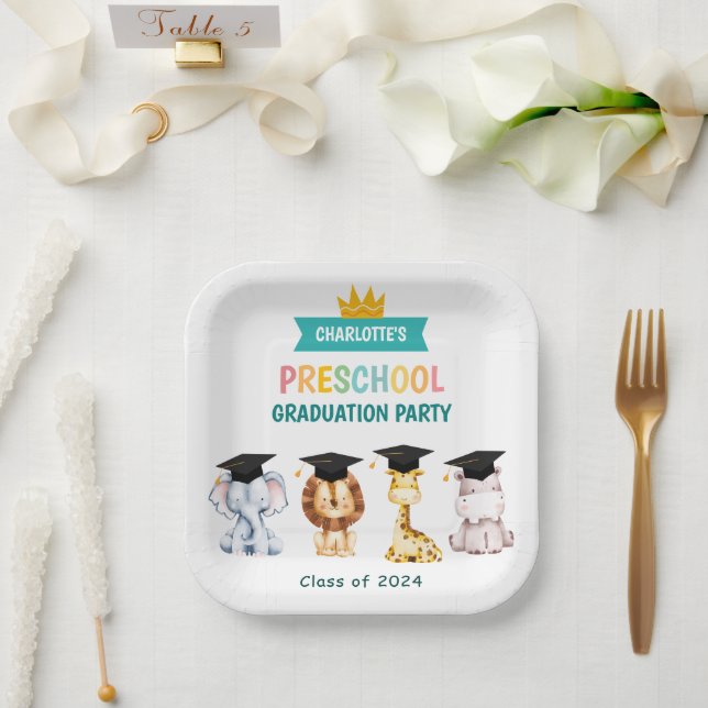 Animal Kids Preschool Graduation Celebration Paper Plates (Wedding)