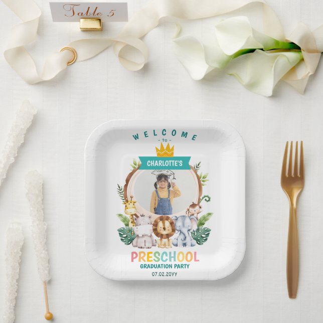 Animal Kids Preschool Graduation Celebration Paper Plates (Wedding)