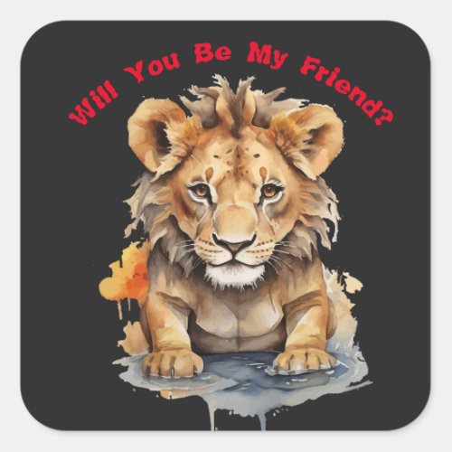 Animal Kingdom _ Lion _ Water Color Art Square Sticker