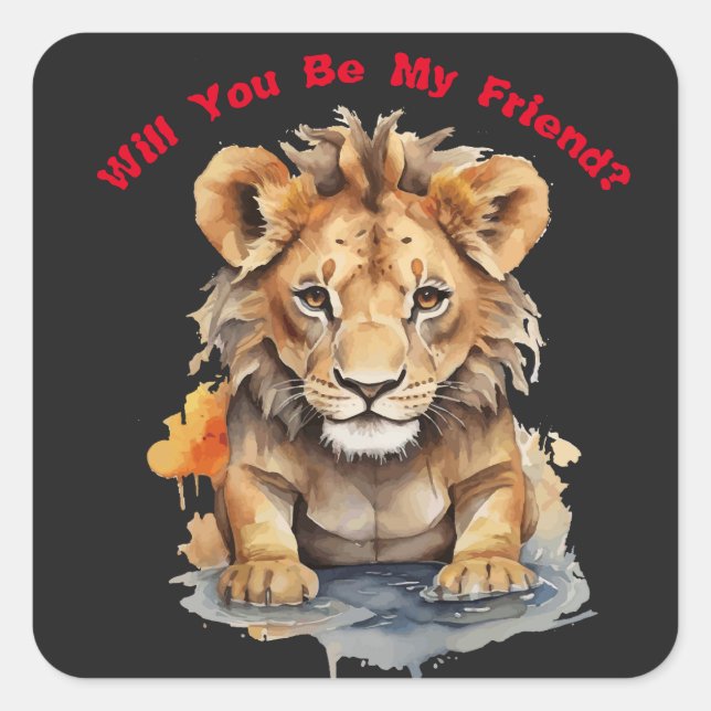 Animal Kingdom - Lion - Water Color Art Square Sticker (Front)