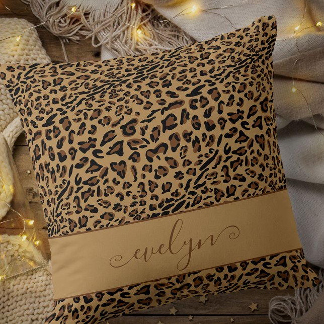 Animal Leopard Print Brown and Black Personalized Throw Pillow (Creator Uploaded)