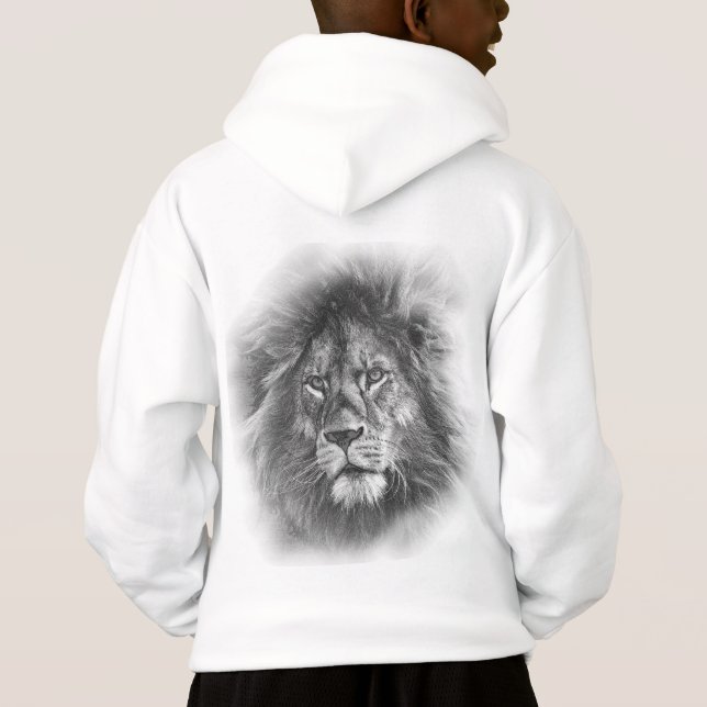 Animal Lion Face Back Print Template Kids Boys Hoodie (Back)