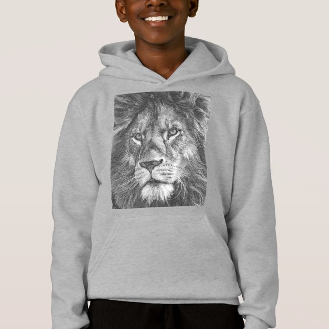  Animal Lion Face Front Print Kids Boys Modern Hoodie (Front)