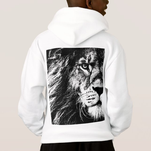 Animal Lion Face Kids Boys Back Print Template Hoodie (Back)