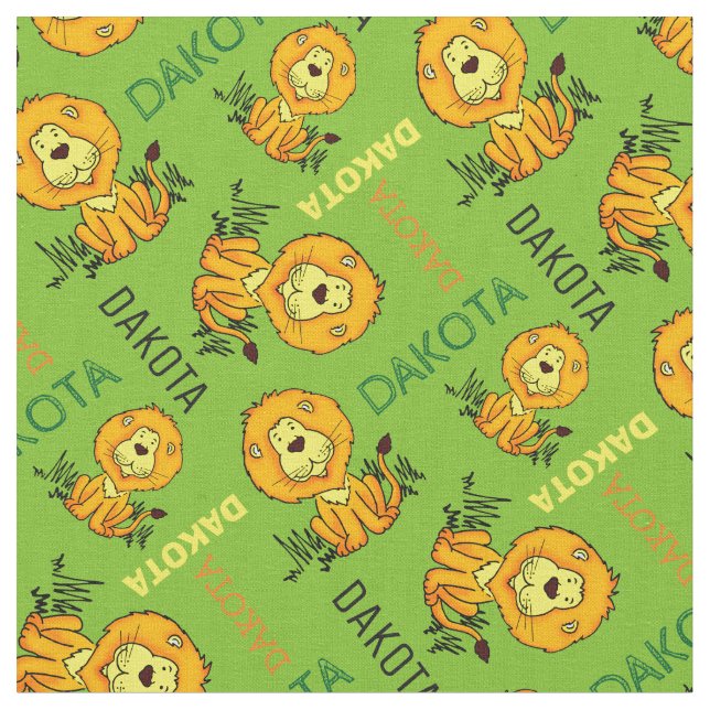 Animal lion personalized name kids fabric (Close Up)