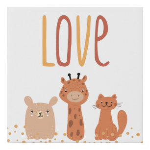 Animal Love Typography Nursery Decor Faux Canvas Print