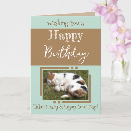 Animal lover add photo brown green birthday card