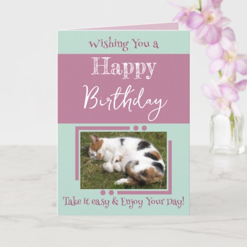 Animal lover add photo lavender green birthday card
